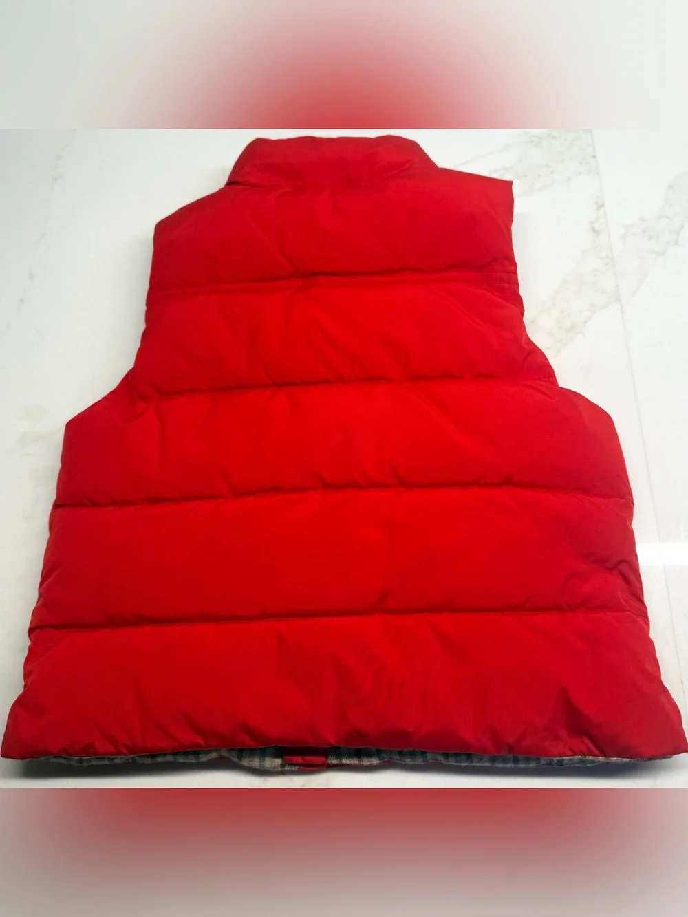 Baby Gap Red Puffer Vest 3T Plaid Lined Zip & Snap Front Toddler Boys